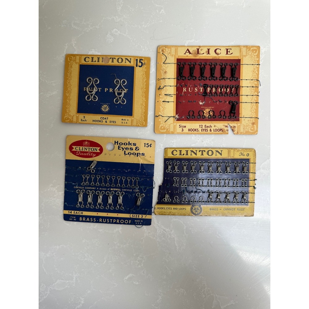 Vintage 1950s Clinton Alice Hook and Eye Sewing Lot Brass Rustproof Notions